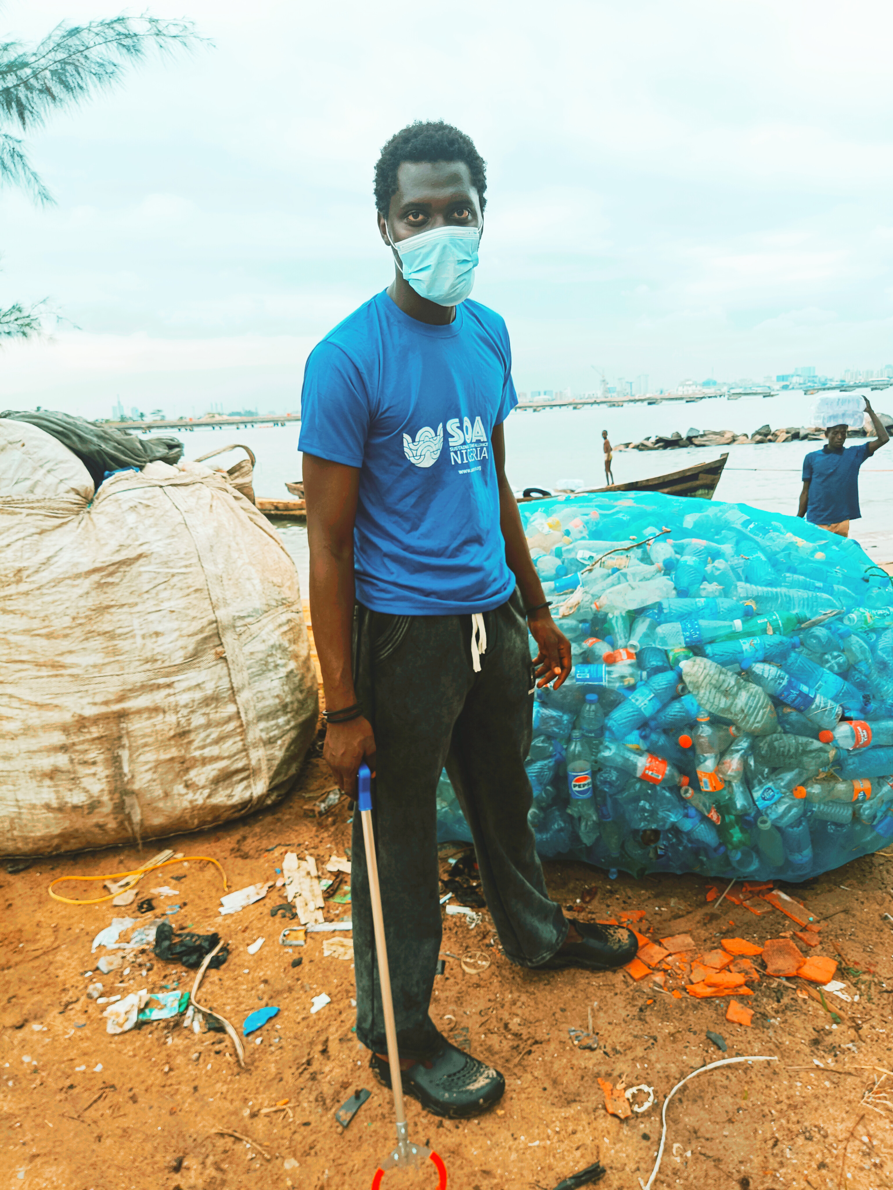 Beach cleanup team in action